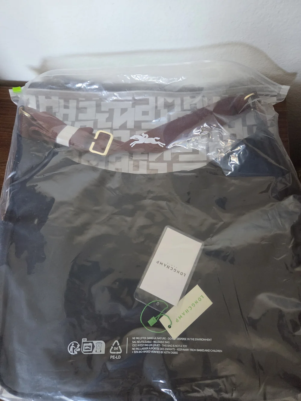 Longchamp Black Nylon Tote with Brown Leather Accents